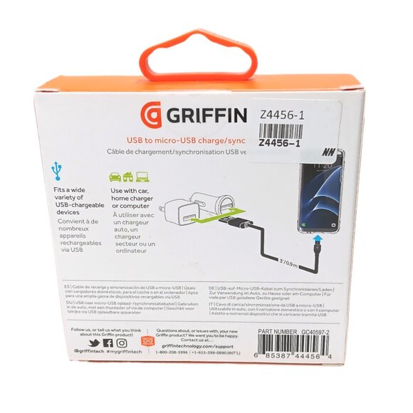 Griffin Charge/Sync Cable USB to Micro-USB Connector White 3’ Universal Samsung - Picture 3 of 4